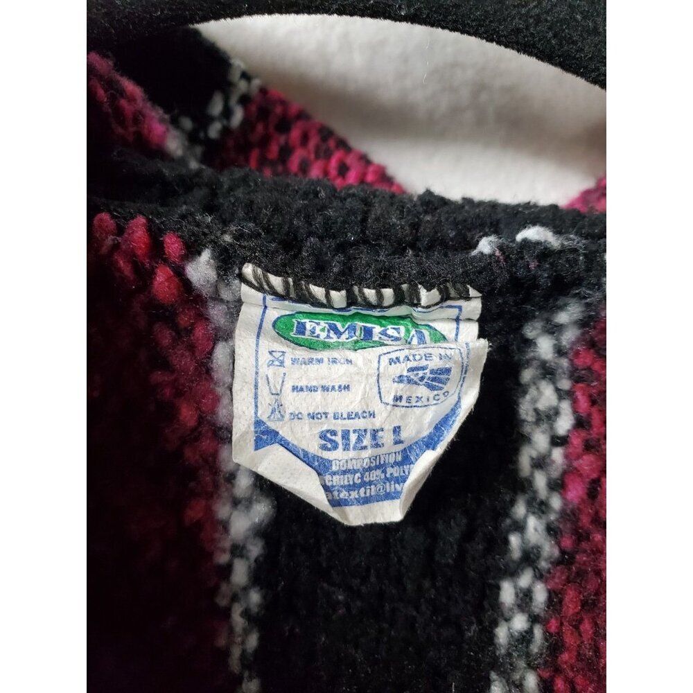 Mexican Poncho Baja Hoodie Surfer Rug Pullover Black & Pink Unisex Medium Sz 1 - Picture 2 of 6